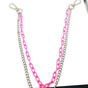 Double Layer Pink Acrylic + Silver Tone Pants Or Wallet Chain 20 Inches